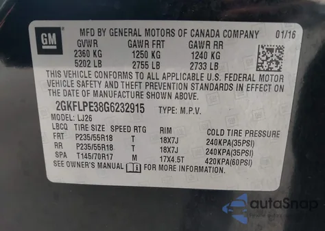 2016 GMC Terrain Slt z USA, uszkodzony, nr VIN 2GKFLPE38G6232915